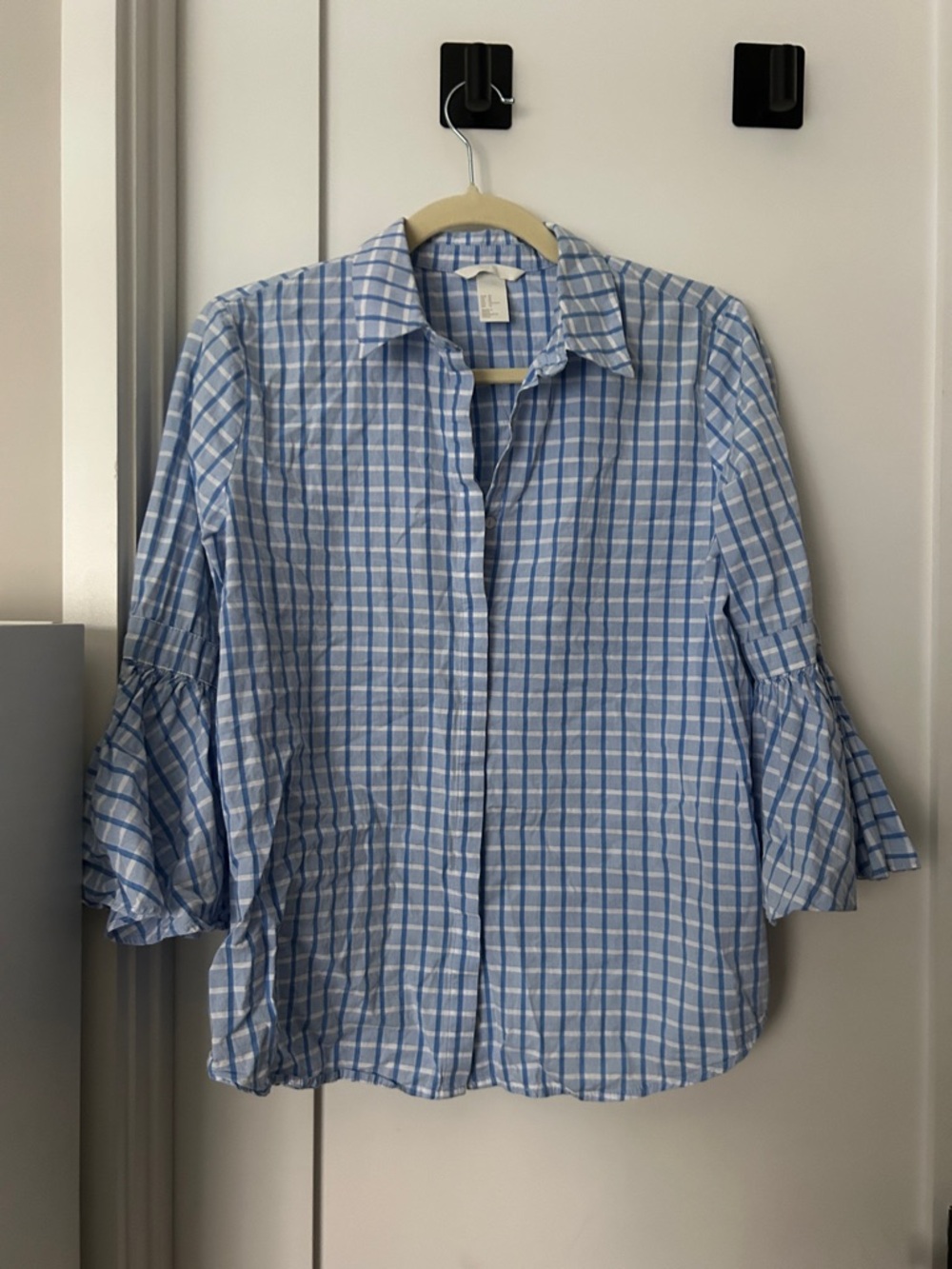 H&M Blue and White Check Button-Down Shirt